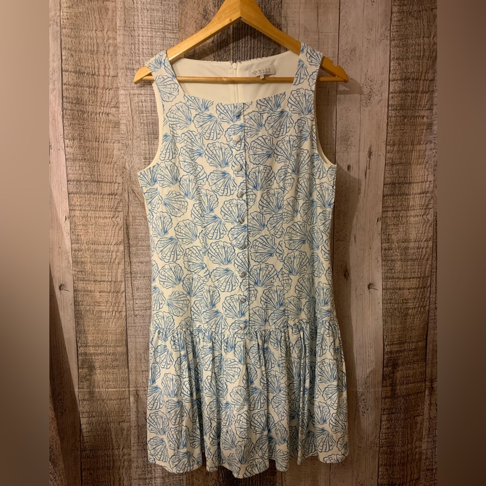 Wayf Blue and White Leaf Print Midi Dress